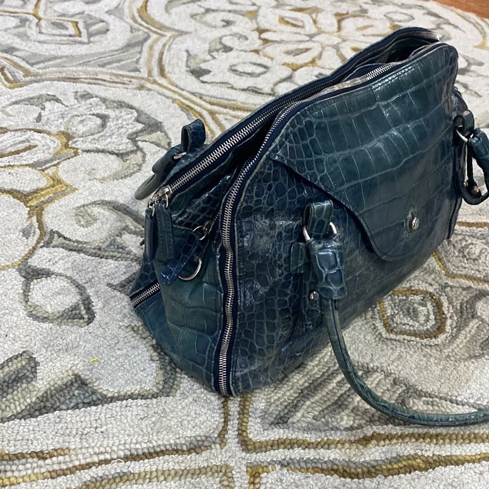 💕 Furla gorgeous turquoise crocodile Italian leather x large satchel bag 💕